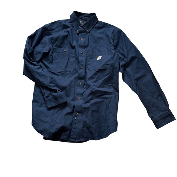Carhartt Rugged Flex Relaxed Fit Navy Blue Long Sleeve Shirt Large - Picture 1 of 5